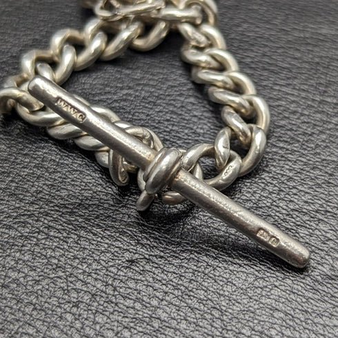 Around 1900 British Antique Pure Silver (925 Silver) Thick Albert Chain 75g Pure Silver Ingot Fob